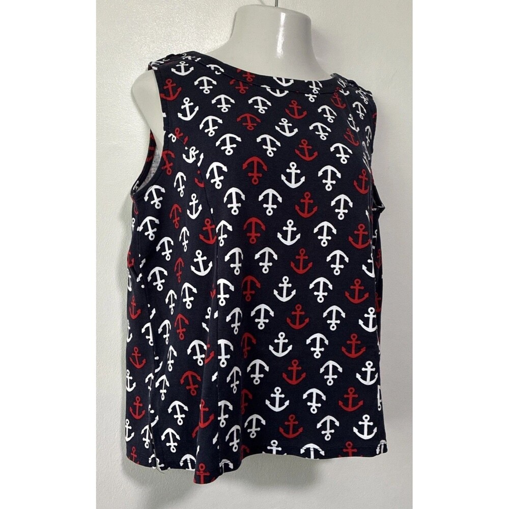Rafaella Top Plus 2X Pullover Round Neck Sleeveless 100% Cotton Nautical Sailing